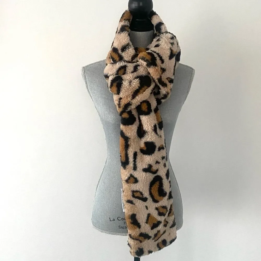 Minky Couture Leopard Print Faux Fur Scarf Oversized Soft Cozy Casual